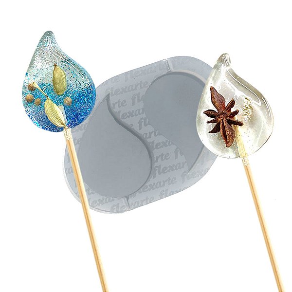 Molde de  Silicone 786 - Dupla de Pirulito / Mexedor de Gota peq -  3x4 cm
