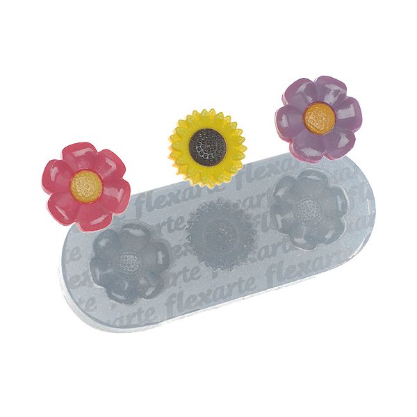 Molde de  Silicone 798 - Trio de Flores com Girassol Peq -