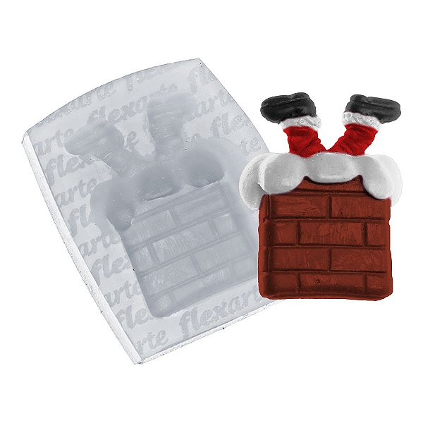 Molde de  Silicone 817 - Papai Noel Kerstman Descendo na Chaminé