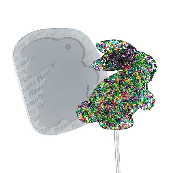 Molde de  Silicone 825 - Pirulito de Cristal Coelho Inteiro 6,5 Cm