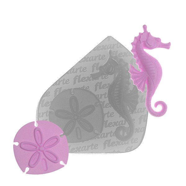 Molde de  Silicone 841 - Cavalo Marinho + Quimera Bolacha do Mar