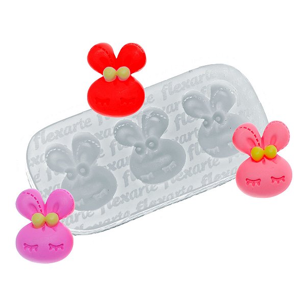 Molde de  Silicone 928 - Trio de Cabeça de Coelho c/ laço - Páscoa