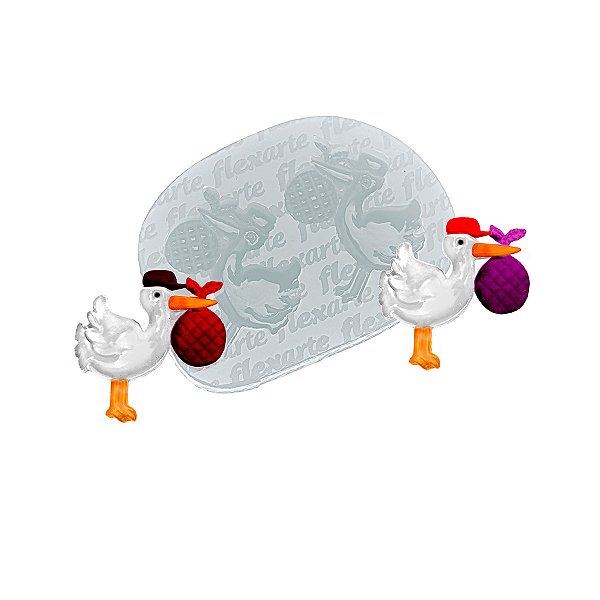 Molde de  Silicone 939 - Dupla de Cegonha com Bebê