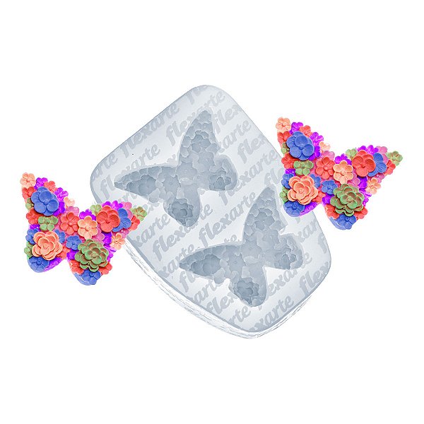 Molde de  Silicone 969 - Dupla de Borboletas Floridas 3,5cm