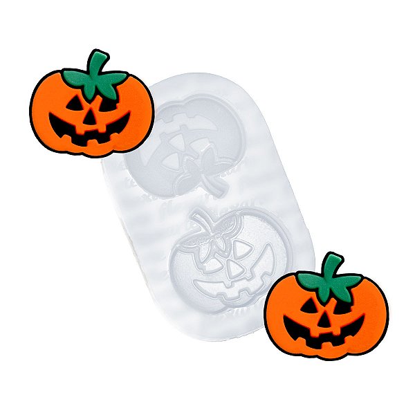Molde de  Silicone 972 - Dupla de Abóboras Chatas de Halloween 3,5cm