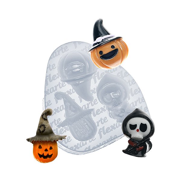 Molde de  Silicone 974 - Halloween Kit 01 - Abóboras + Boneco Morte