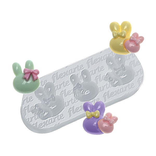 Molde de  Silicone 992 - Trio de Cabecinhas de Coelho Mattie c/ Laço 2cm