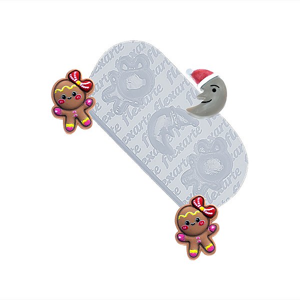 Molde de Silicone 988 - Natal 3 Gingerbread + Lua - Flexarte