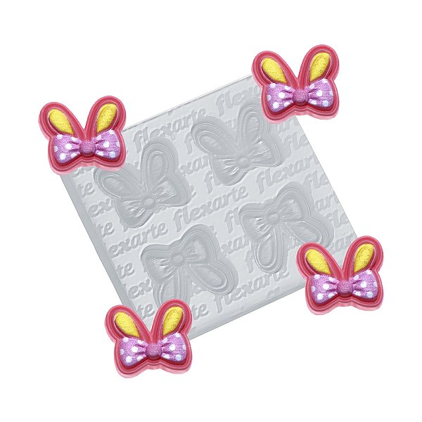 Moldes de Silicone 997 - Quarteto de Orelhas de Coelho Dobradas c/ Laço Peq. 1,8cm