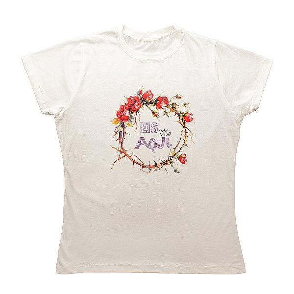 Baby Look Feminina Eis Me Aqui Tenella Algodão Premium com strass