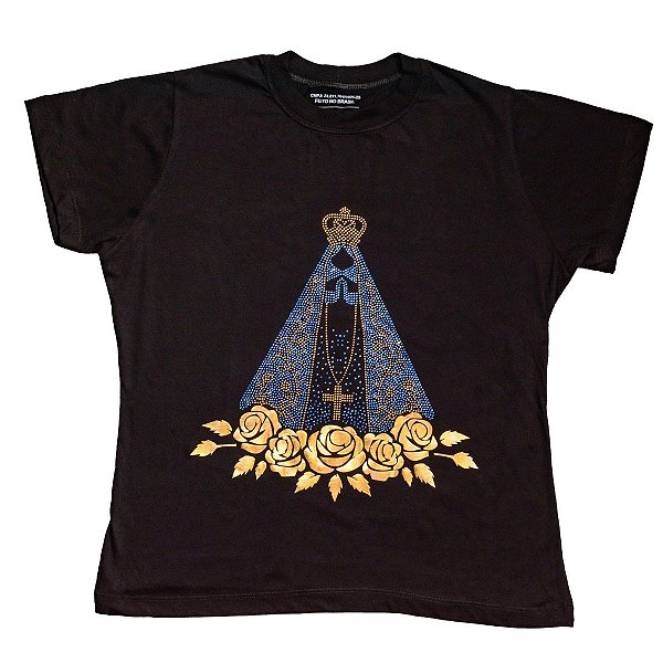 Baby Look Feminina Nossa Senhora Aparecida Strass – Algodão Premium
