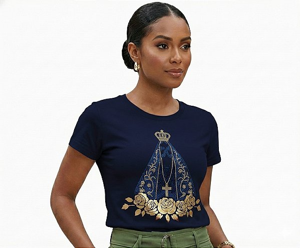 Camiseta Feminina Católica Nossa Senhora Aparecida Algodão