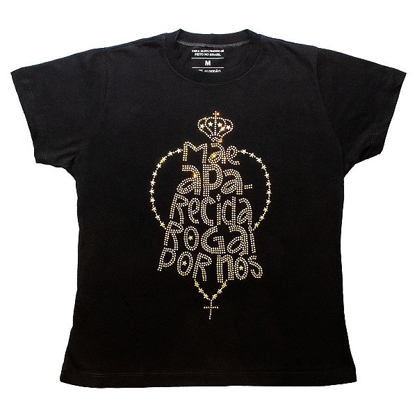 Camiseta Baby Look Feminina Mãe Aparecida com Brilho – Algodão Premium