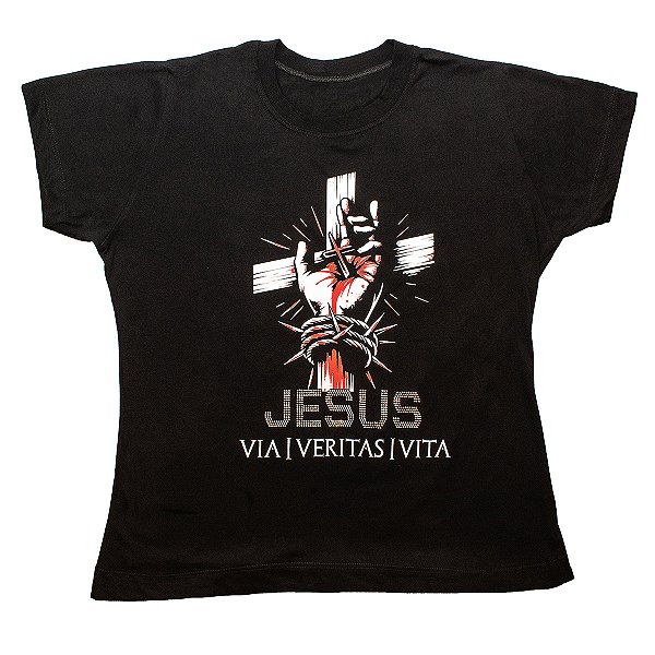 Baby Look Feminina Mão de Jesus Brilho Premium Camiseta Algodão Tenella