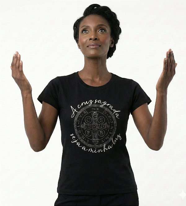 BabyLook Feminina Medalha A Cruz Sagrada São Bento