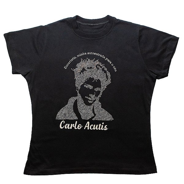 Baby Look Feminina Carlo Acutis – Camiseta Premium Algodão com Brilho