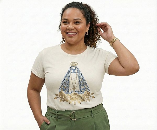 Camiseta Feminina Plus Size Algodão Nossa Senhora Aparecida