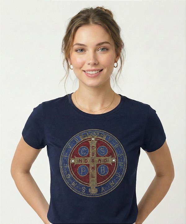 BabyLook Feminina Medalha De São Bento Luxo Algodão