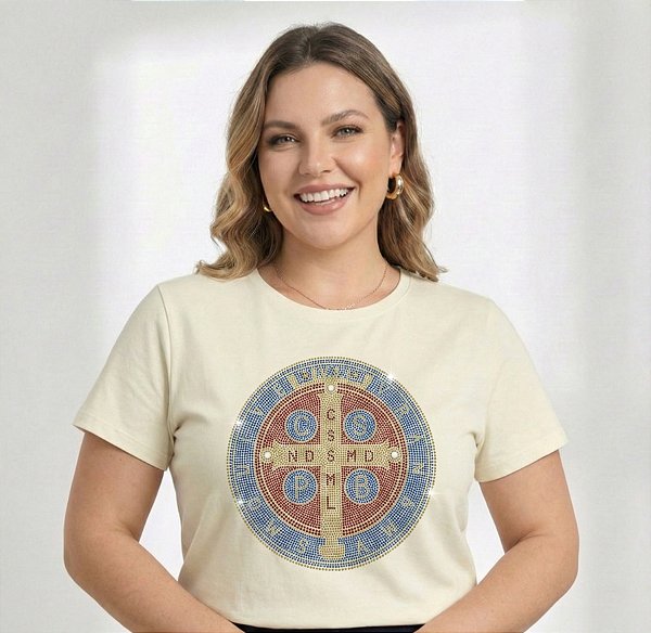 BabyLook Plus Size Católica Medalha São Bento Algodão Luxo