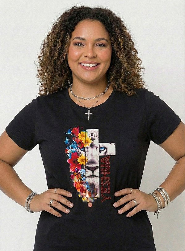 T-Shirt Plus Size Feminina Algodão Yeshua Leão Judá