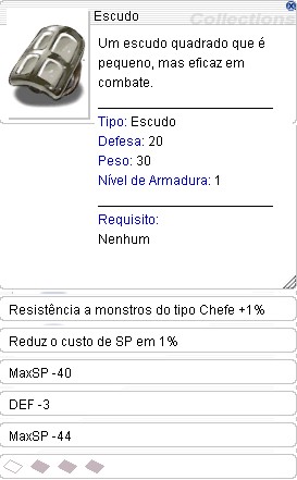 Escudo (1) Resistência a monstros do tipo Chefe +1%