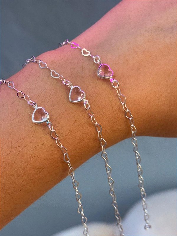 Pulseira Coração Rosa Claro