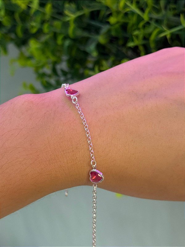 Pulseira Coração Rosa