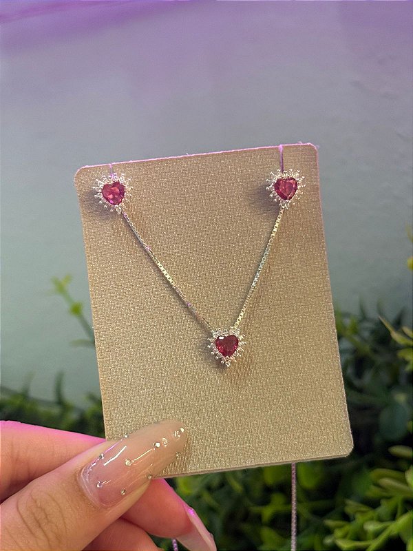 Conjunto Coração Rosa
