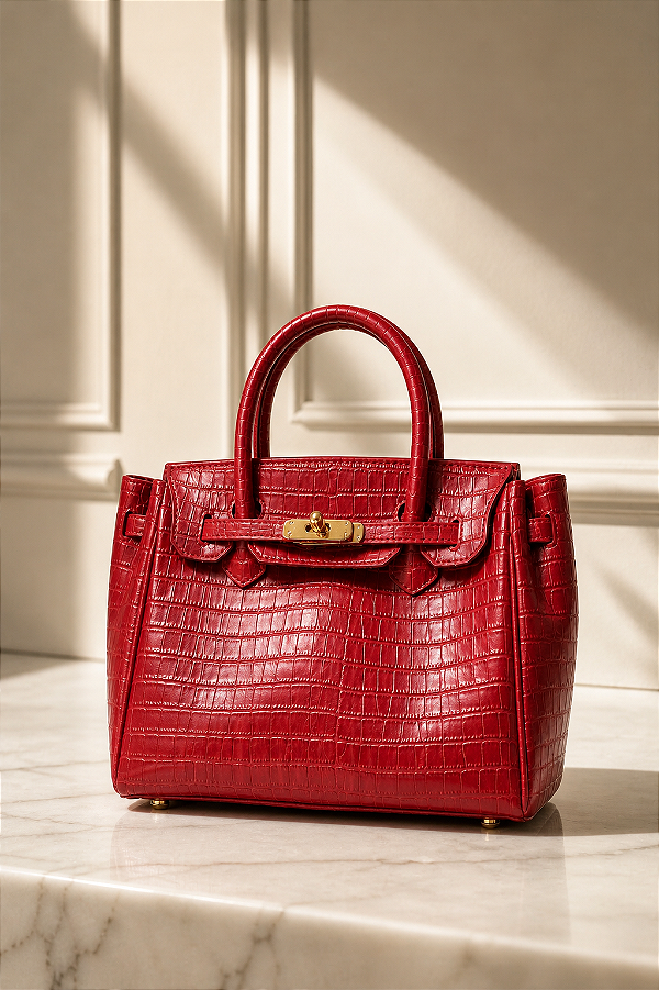 Bolsa Couro Croco - Vermelha