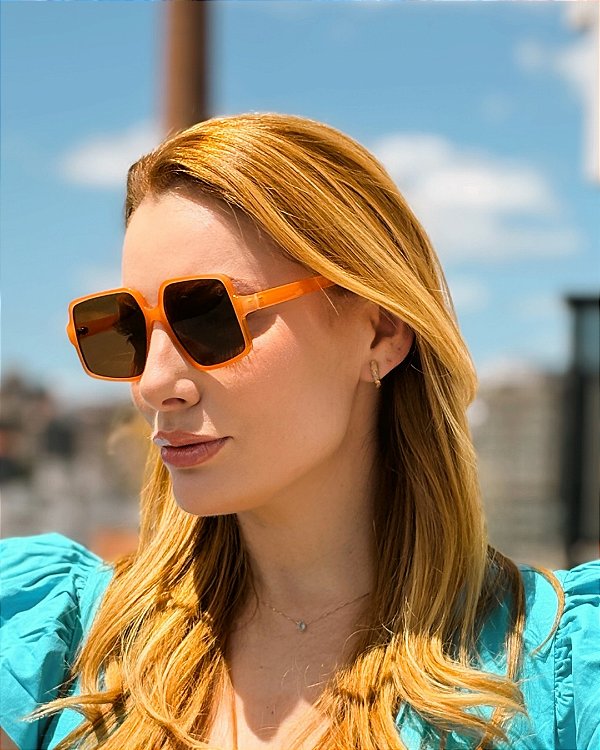 Óculos de Sol Laranja Maxi Quadrado