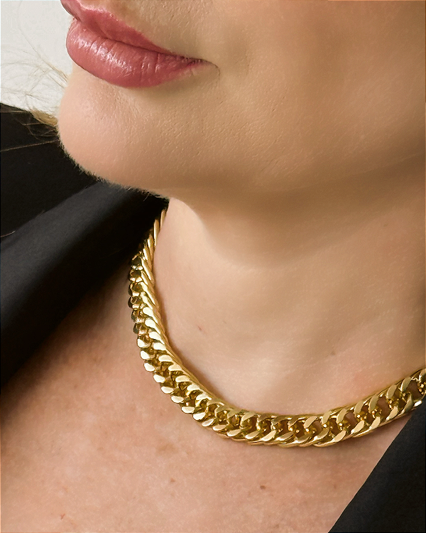 Colar Folheado a Ouro Elo Grumet Fechado