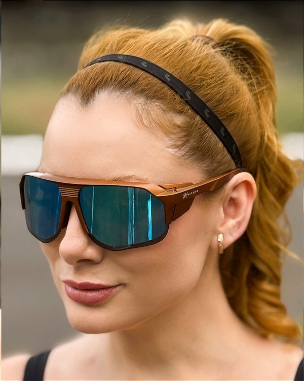 Óculos de Sol Esportivo Cobre Lente Espelhada Azul