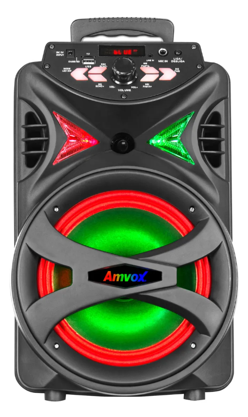 Caixa de Som Amplificada Amvox ACA 255 HIT, 250W RMS, Bluetooth, Iluminação LED, Bivolt Preta