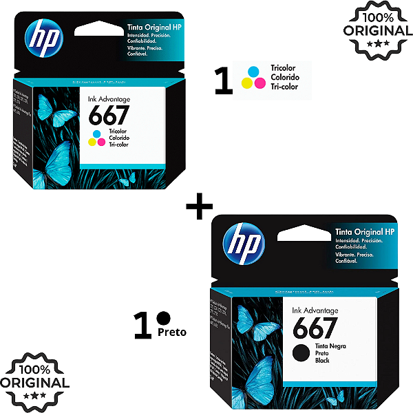 Kit Cartucho de Tinta HP 667 Original Preto e Colorido para HP DeskJet Ink Advantage