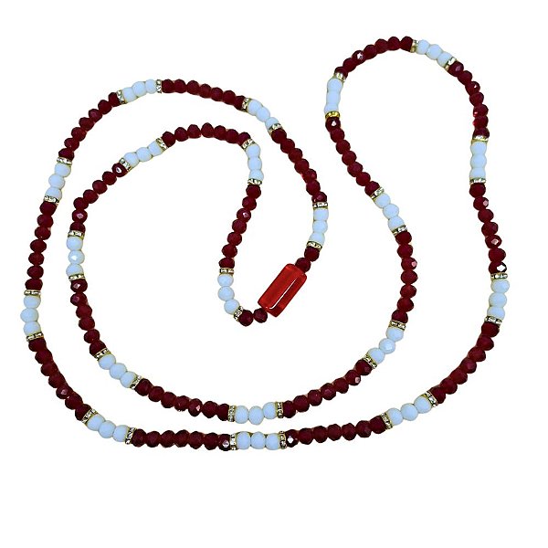 GUIA DE CRISTAL 8MM VERMELHO/BRANCO TRANSPARENTE COM FIRMA