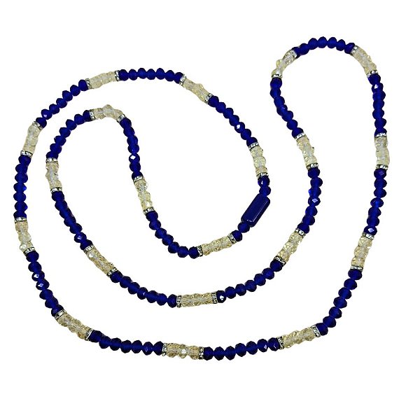 GUIA DE CRISTAL 8MM AZUL/BRANCO TRANSPARENTE COM FIRMA