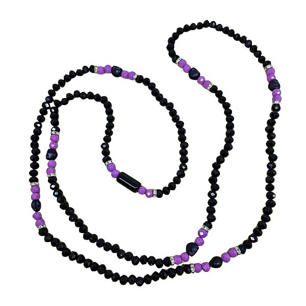 GUIA DE CRISTAL 8MM PRETO/ROXO LEITOSO COM FIRMA