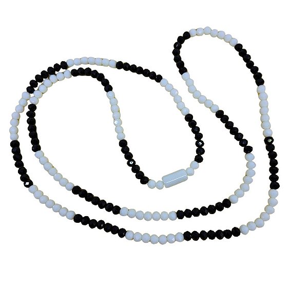 GUIA DE CRISTAL 8MM BRANCO/PRETO LEITOSO COM FIRMA