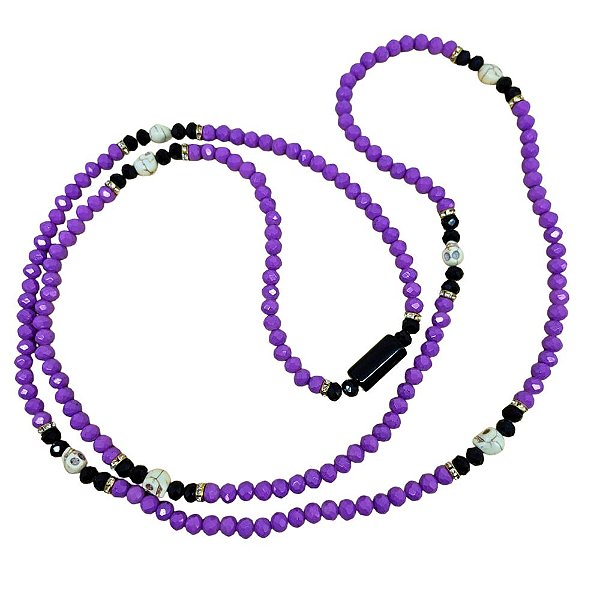 GUIA DE CRISTAL 8MM ROXO/PRETO LEITOSO COM FIRMA