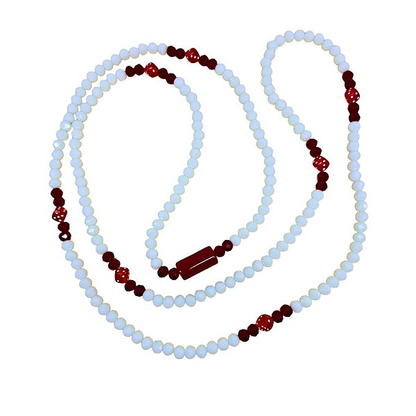 GUIA DE CRISTAL 8MM BRANCO/VERMELHO TRANSPARENTE COM FIRMA