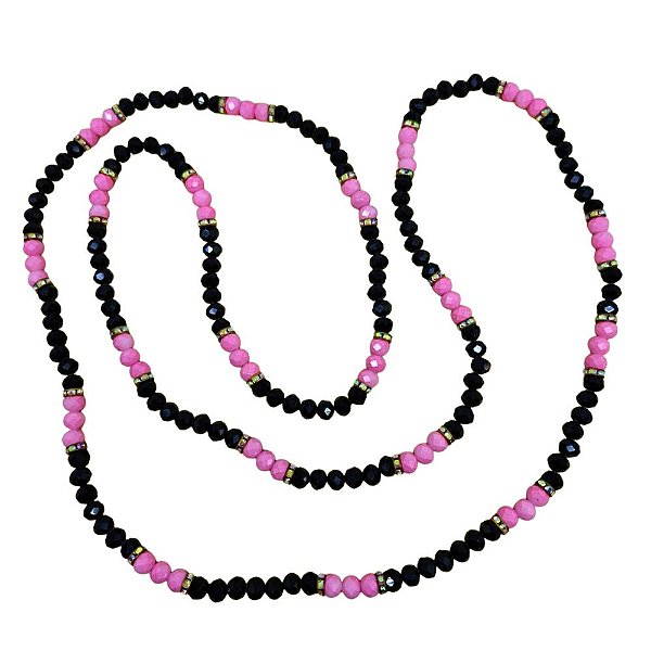 GUIA DE CRISTAL 8MM PRETO/ROSA LEITOSO COM FIRMA