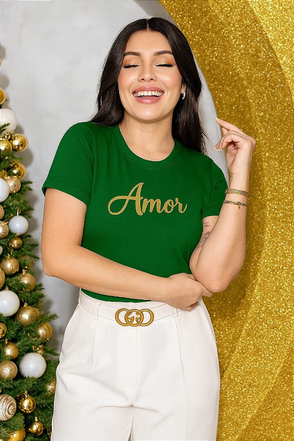 Camiseta feminina Coleção de Fim de ano Amor Verde