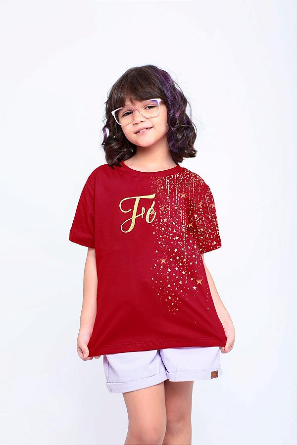 Camiseta infantil Coleção de Fim de ano Fé vermelha