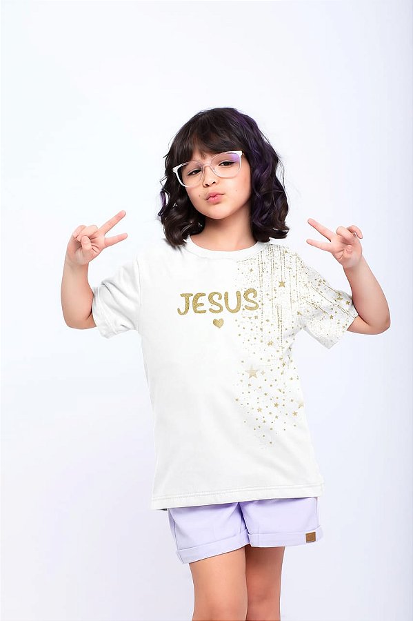Camiseta infantil Coleção de Fim de ano Jesus Branca