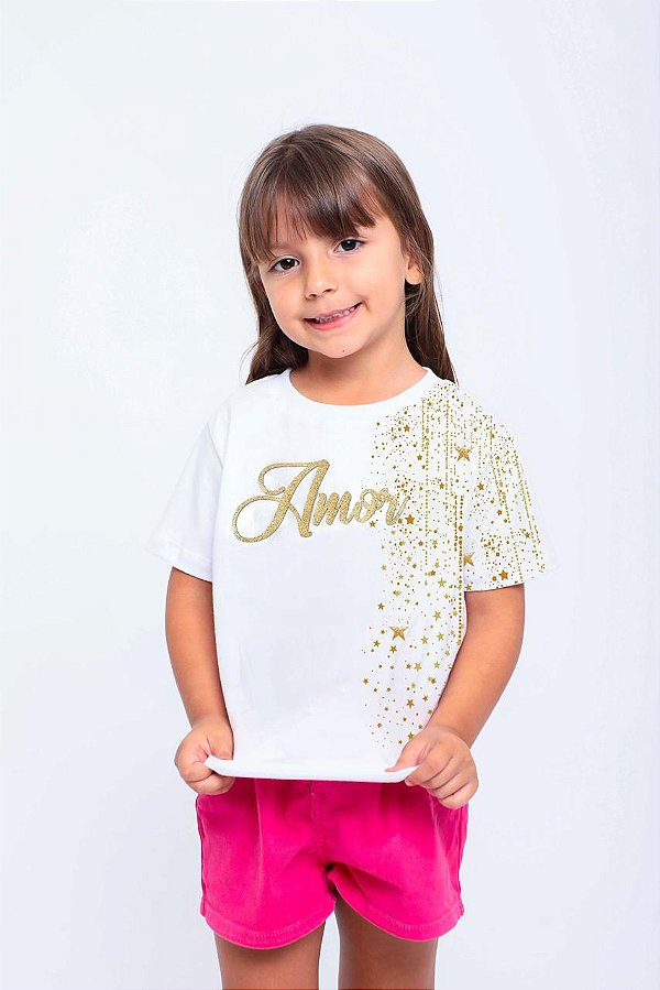 Camiseta infantil Coleção de Fim de ano Amor Branca
