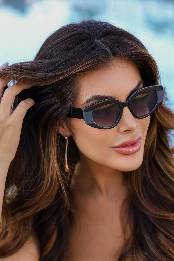 Óculos de Sol Feminino DNY Zuri Retangular Acetato - Preto Degradê / Hastes Cinza