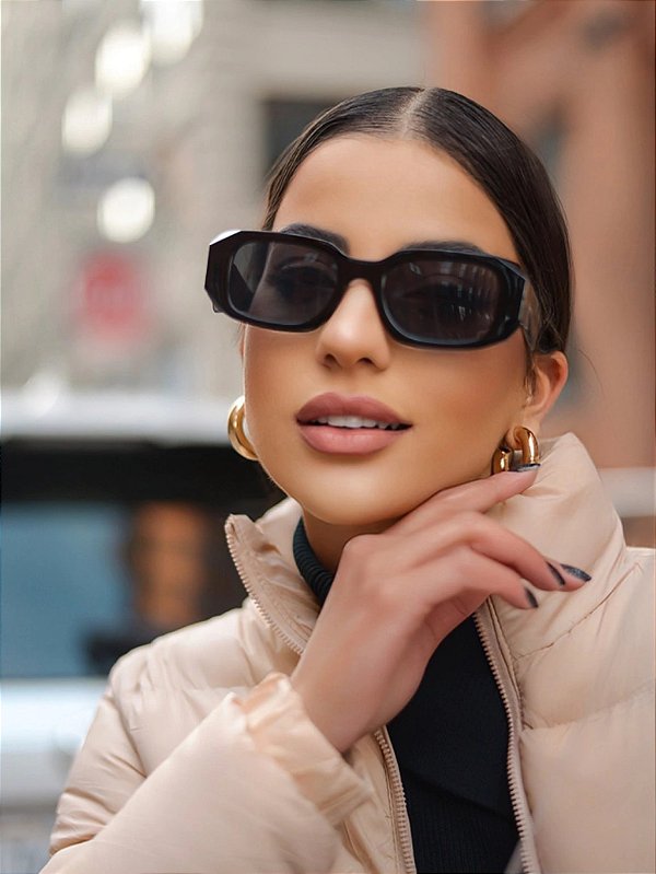 Óculos de Sol Feminino DNY Diamond Retangular Injetado Unissex - Preto