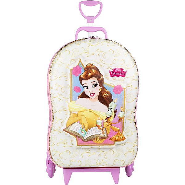 Mochila Escolar de Rodinhas Princesa Bela 3D Maxtoy