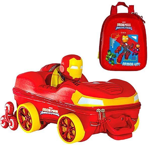 Mochila Escolar de Rodinhas Carro Homem de Ferro 3D Maxtoy