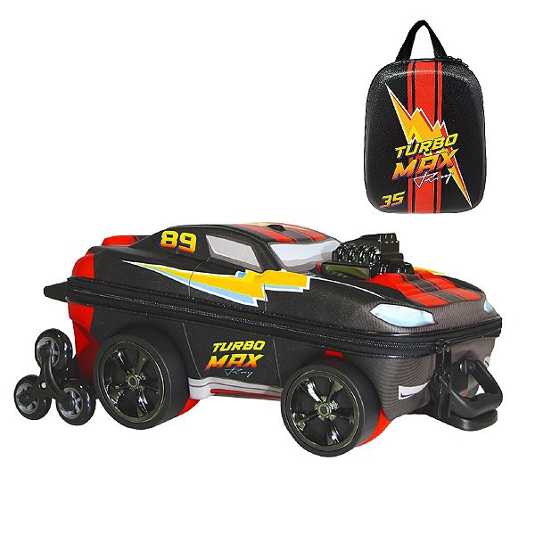 Mochila Escolar de Rodinhas 3D Hot Wheels Turbo Max  Preto